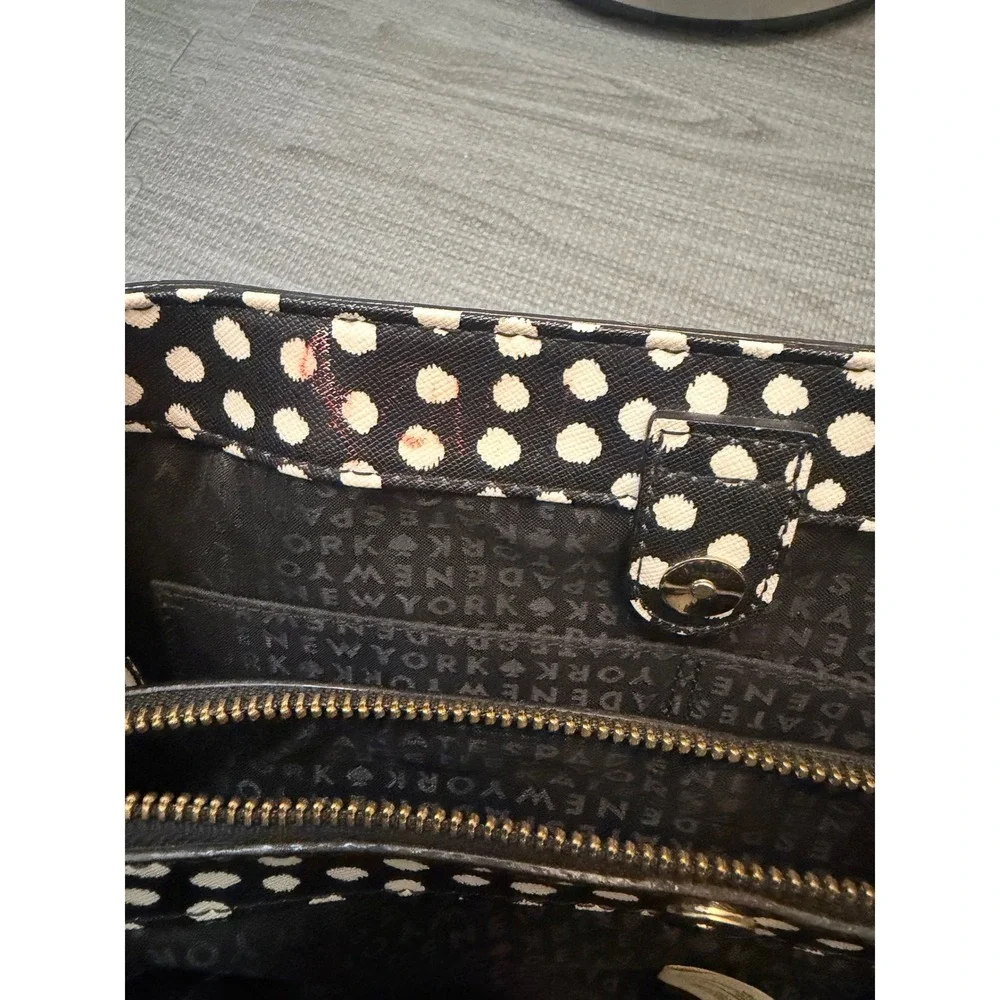 Kate Spade New York Black White Polka Dot Saffiano Leather Satchel Crossbody Bag